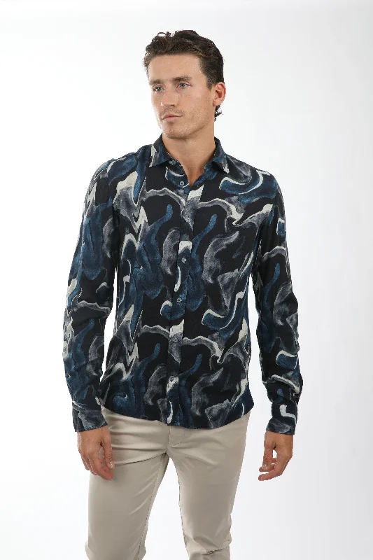 Early Access Navy Earth Texture Viscose Shirt