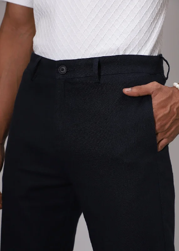 Weekend Discounts to Grab Navy Blue Comfort Fit Linen Pant