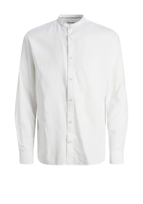 Price Blitz Jack & Jones Summer Linen Grandad Collar Shirt, White
