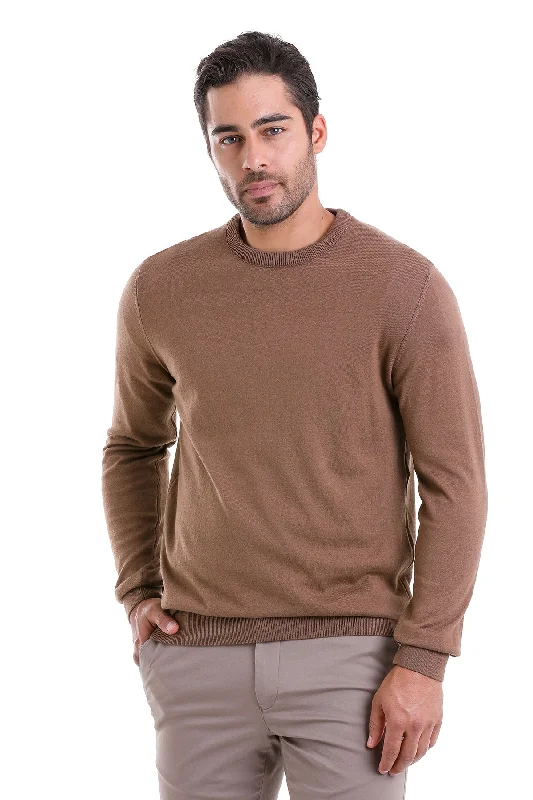 Big Savings Regular Fit Cotton Tobacco Crewneck Sweater