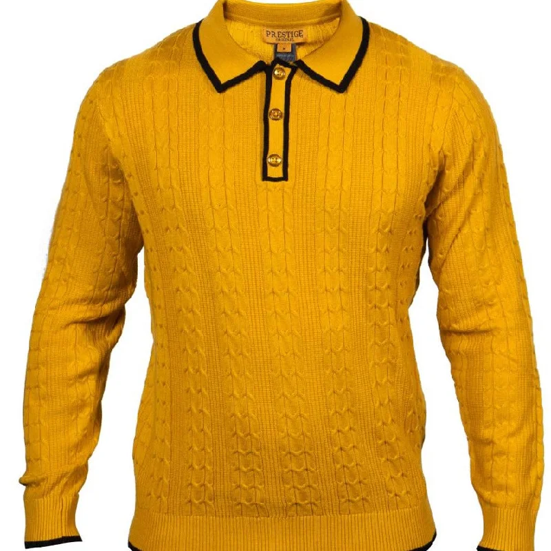 Prestige SW-472 L/S 3 Button Polo Cbl Textured Yellow