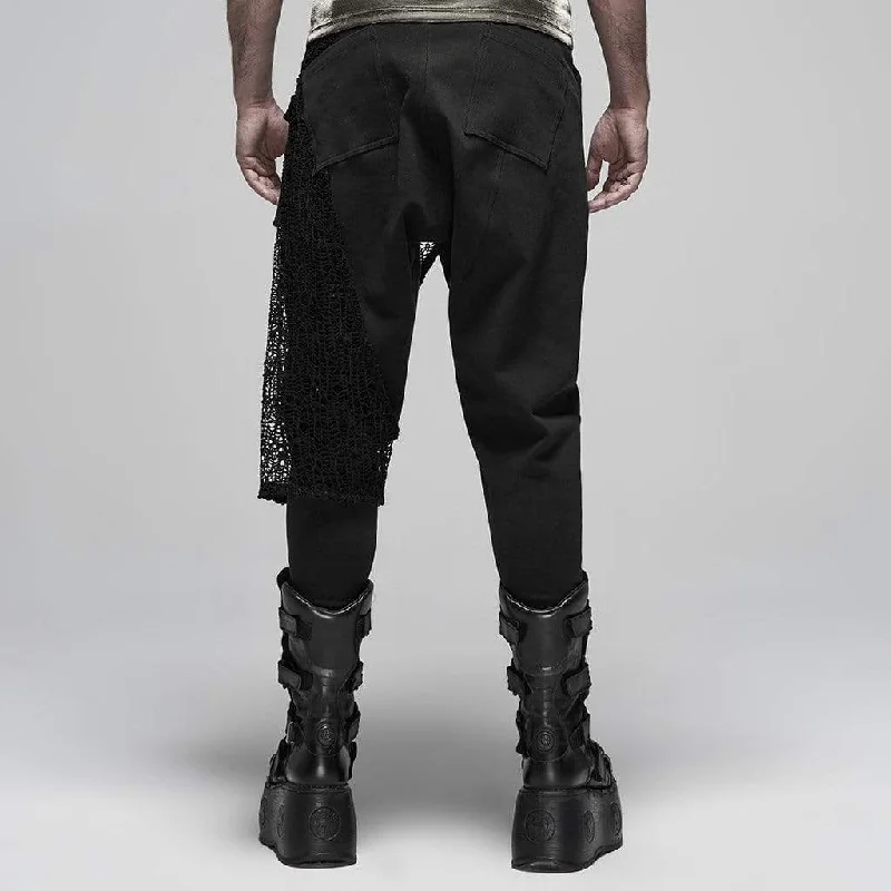 Men's Punk Metal Button Net Cloth Breeches