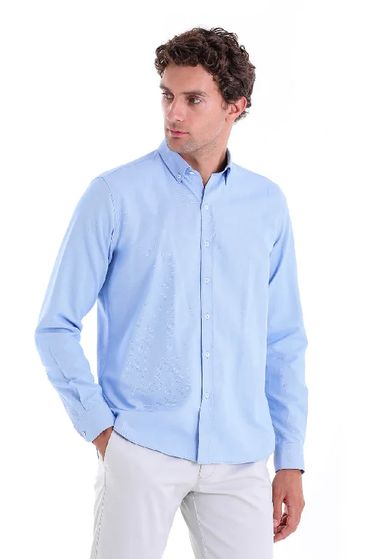 Comfort Fit Button-Down Collar Light Blue Casual Shirt