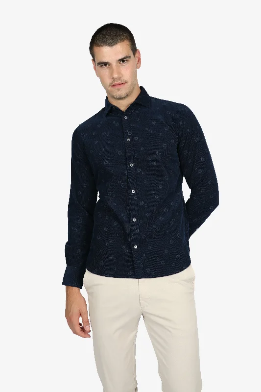 Fantastic Offers Navy Printed Cotton Corduroy Shirt