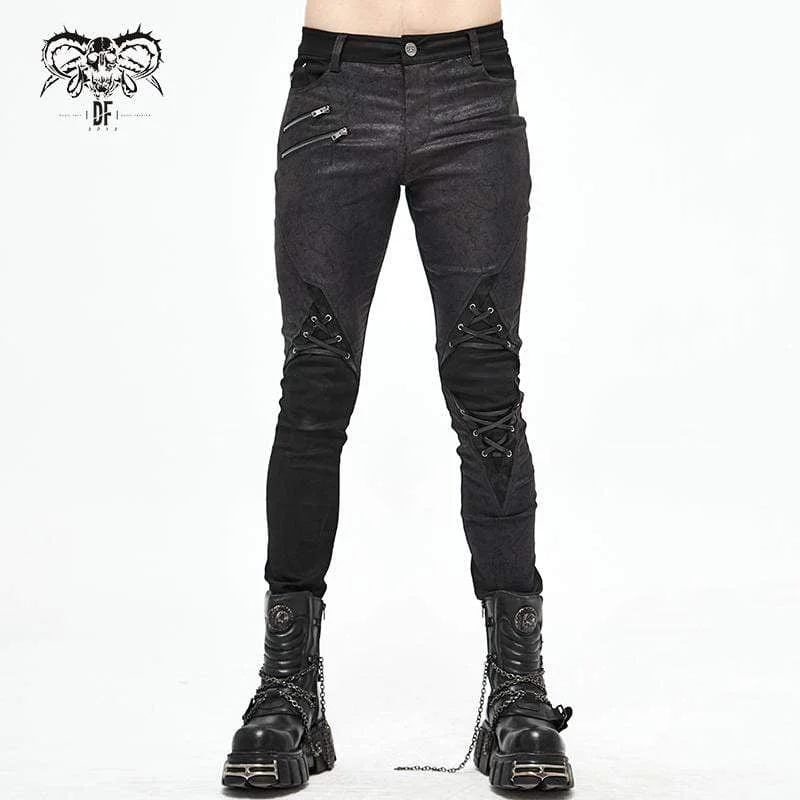 Men's Gothic Lace-Up Side Zip Black Pants