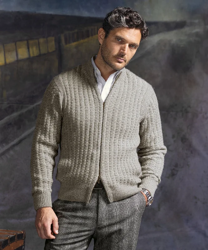 Special Savings Alpaca Wool Two-Toned Cable Zippered Cardigan