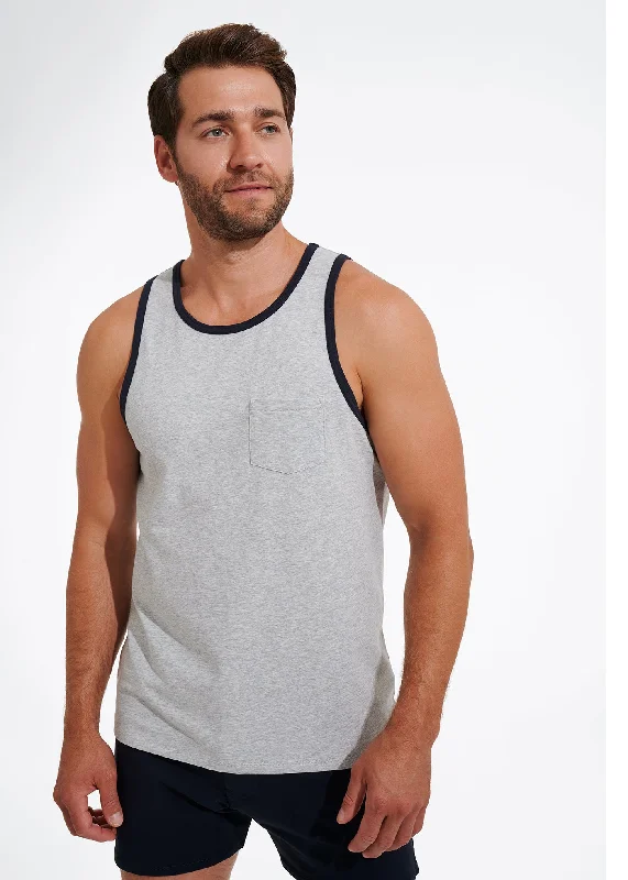 The Best Prices Cotton Stretch Ringer Pocket Tank | Heather Grey w/Navy