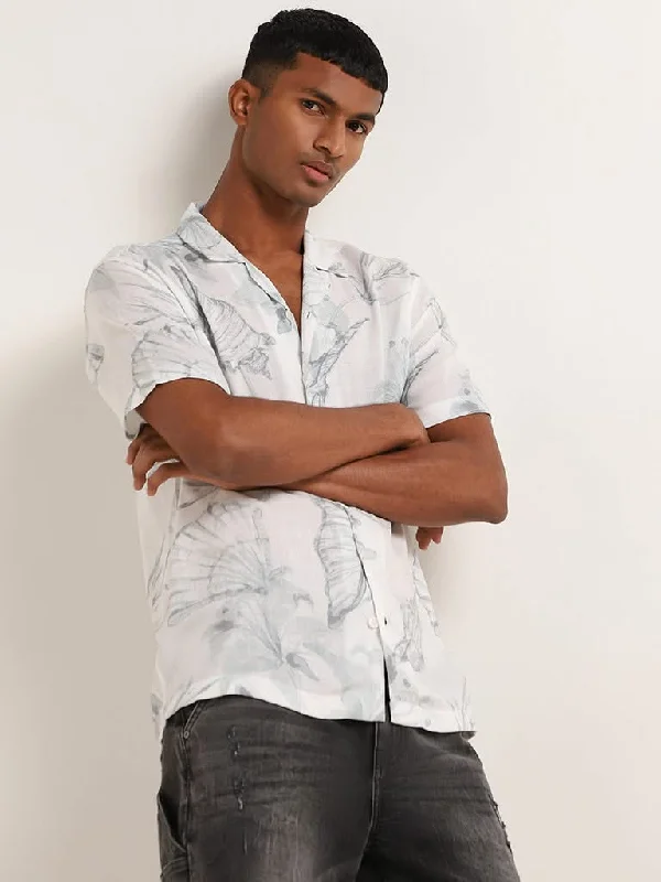 Fantastic Offers Nuon White Relaxed Fit Floral Print Shirt
