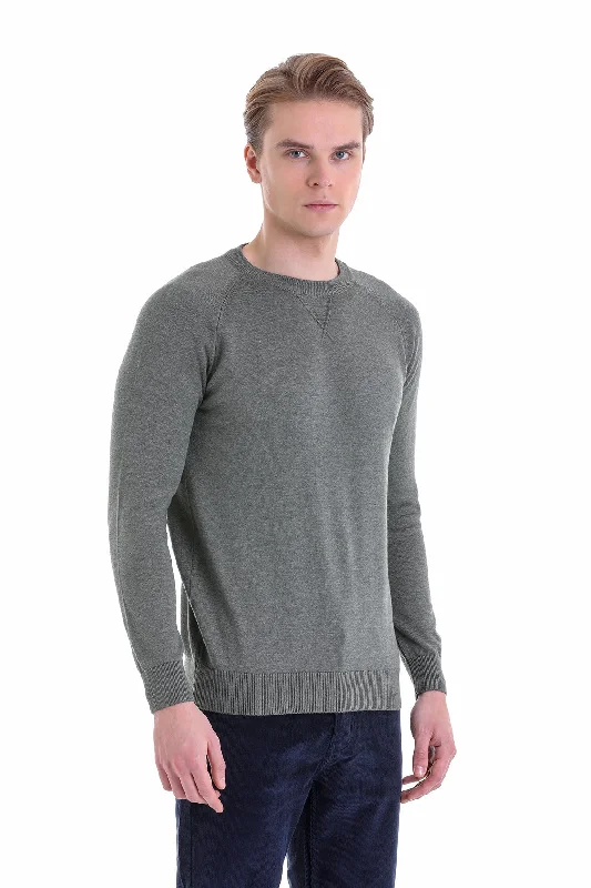 Can't Beat Slim Fit Light Khaki Cotton Blend Crewneck Sweater