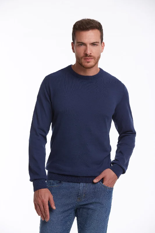 Discount Extravaganza Regular Fit Cotton Indigo Crewneck Sweater