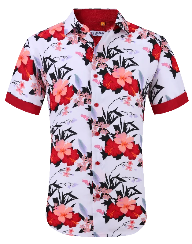 Savings Bonanza Suslo Floral Printed Short Sleeve Shirt (SC520-21-White)