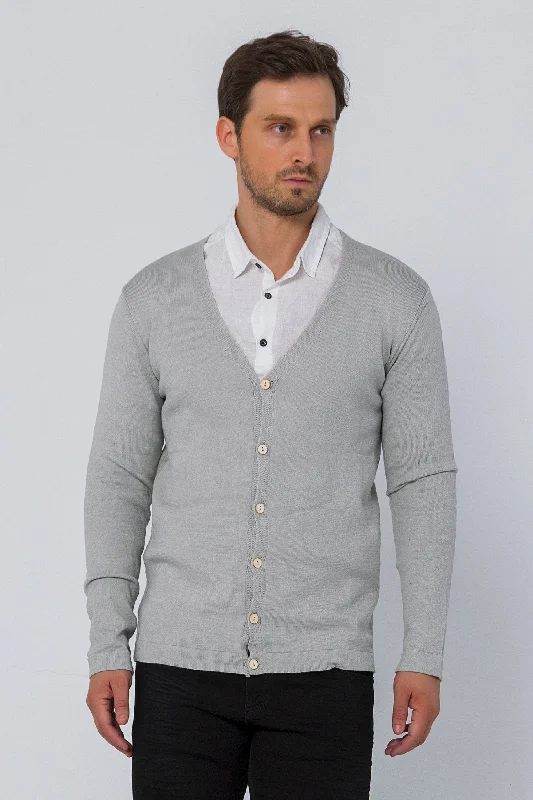 Can't Resist Classic V-neck Button Front Knit Shirt - Grey