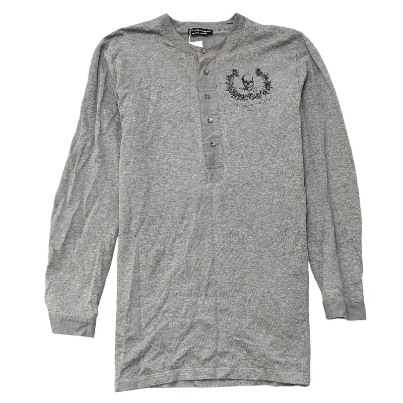 Men's Skull Logo Long Sleeve T-Shirt Grey Size L