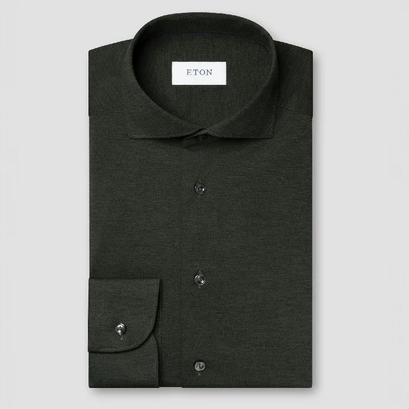 Dark Green Mélange Four-Way Stretch Slim Fit Shirt - ETON