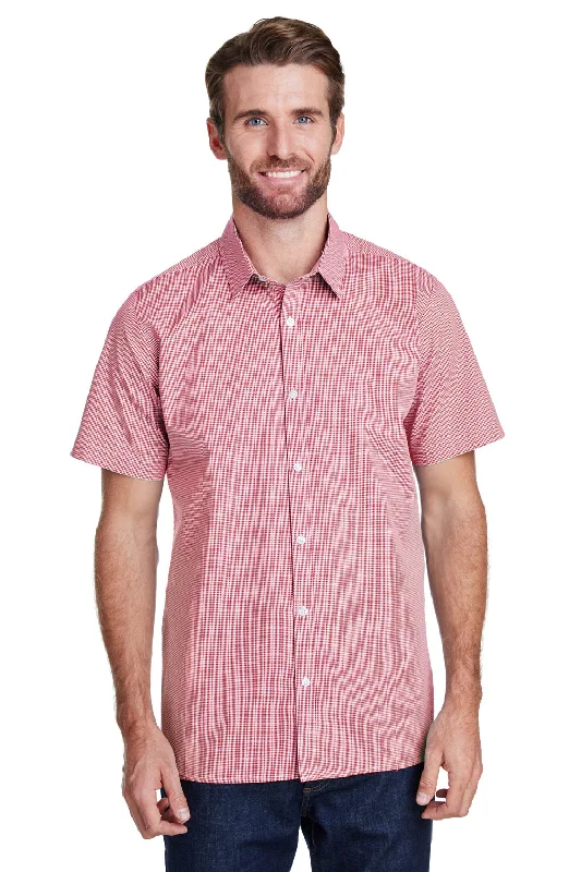 Artisan Collection Mens Microcheck Gingham Short Sleeve Button Down Shirt - Red/White