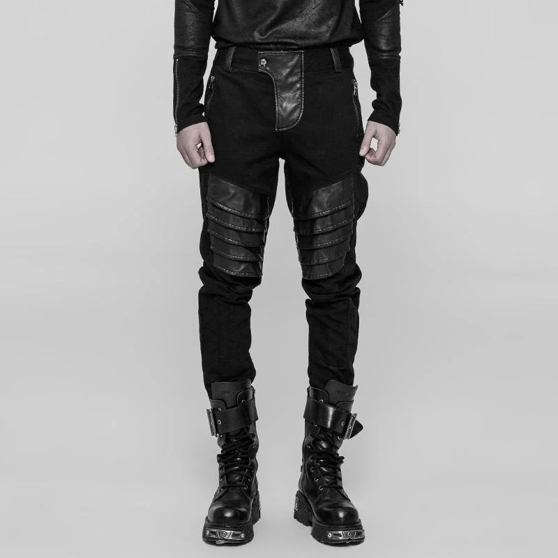 Men's Faux Leather Patch Punk Pants