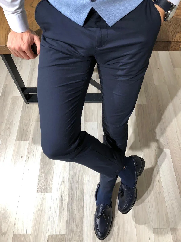 Navy Blue Cotton Slim Pants - Versatile Elegance for Every Occasion