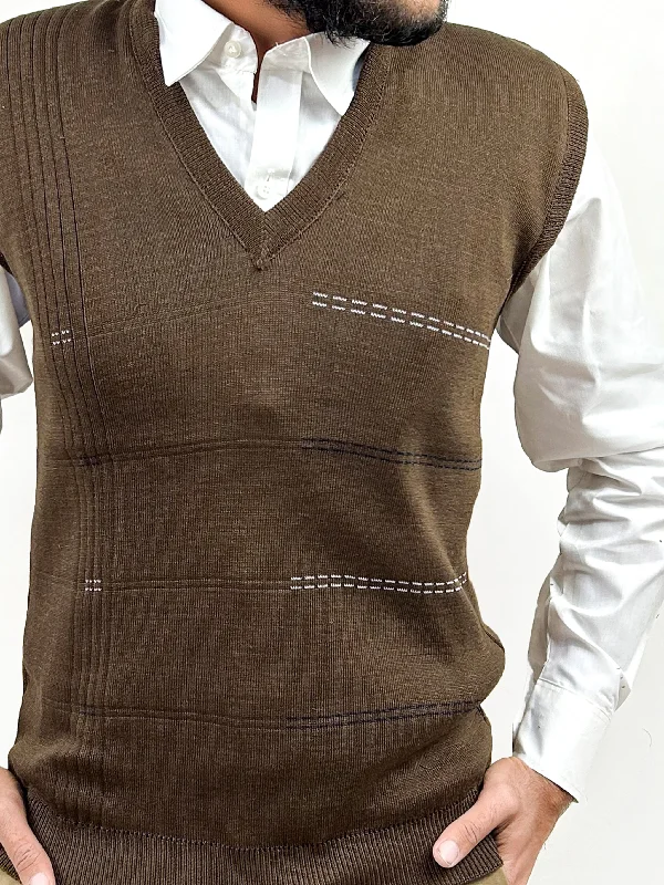 Deal Explosion Dark Brown Sleeveless Sweater for Men MSW54