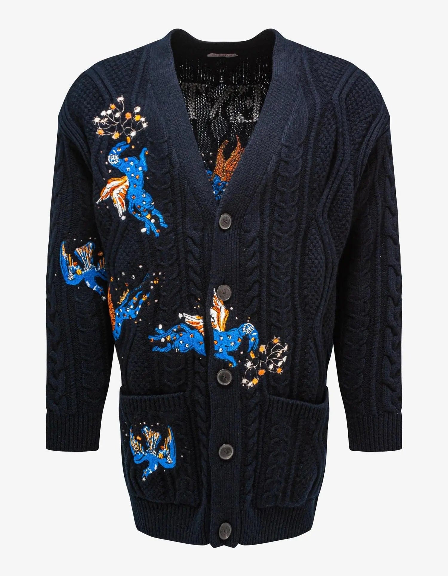 Valentino Garavani Navy Blue Utopia World Wool Cardigan