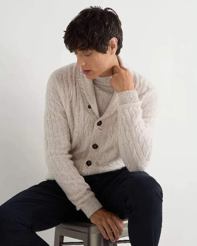 Buy Today Men's Garrick Shawl Cable Cashmere Cardigan Frost White