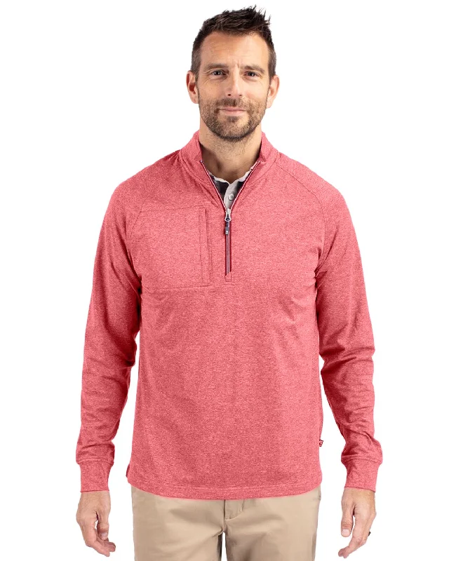 Super Savings Cutter & Buck Adapt Eco Knit Heather Quarter Zip Pullover Cardinal Red