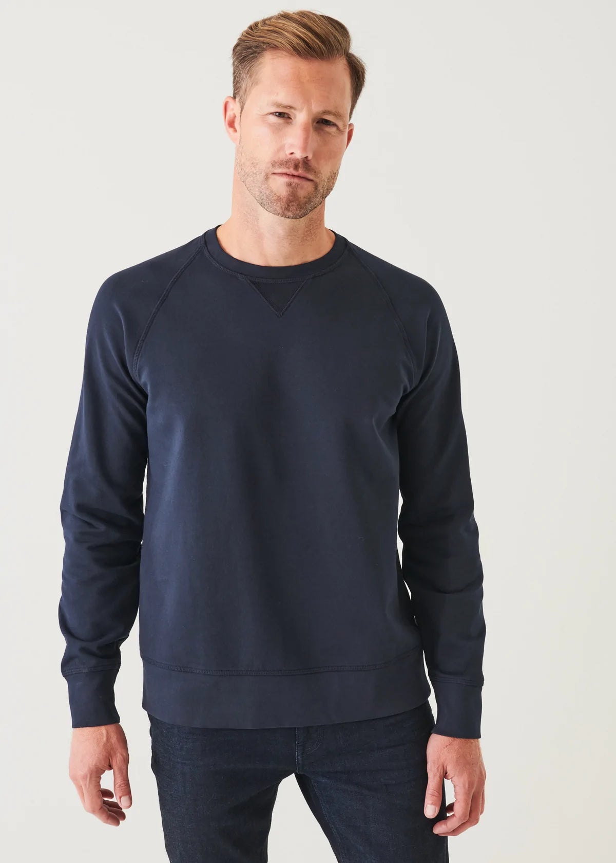 Midnight Blue Pima Stretch Fleece Crewneck - Patrick Assaraf