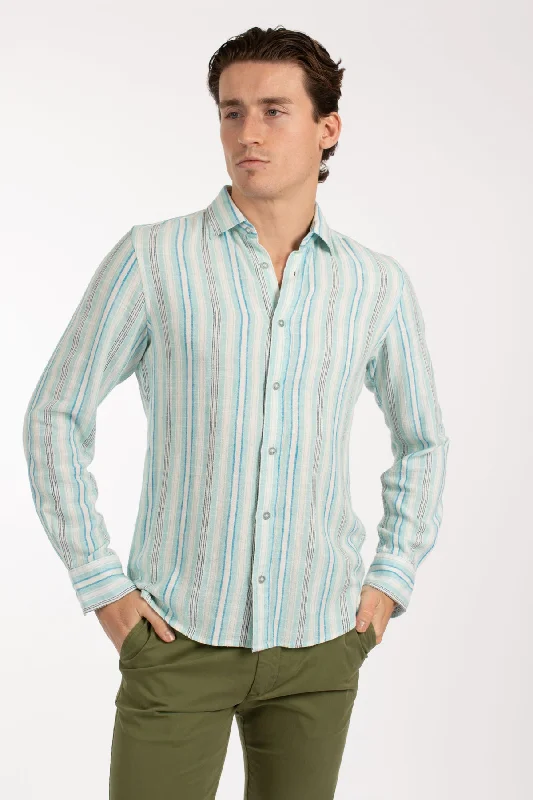 Aqua Variegated Stripe Linen Shirt