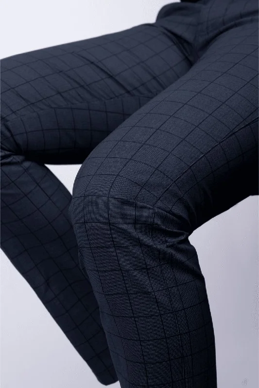 Savings Galore Black Box Checked - 2 way stretch - COTTON PANT