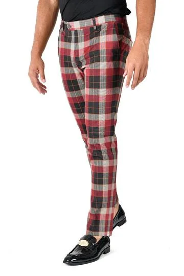 Barabas CP126 Plaid Pants Slim Fit Grey/Red