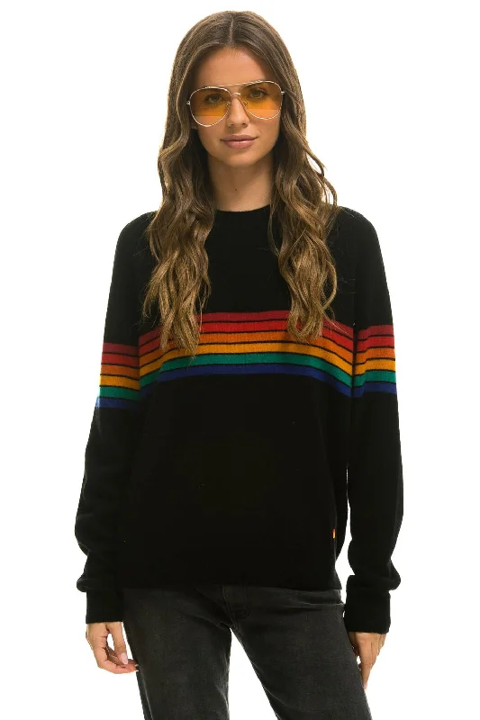 YEAR-End Sale RAINBOW STRIPE 6 UNISEX LIGHT CASHMERE SWEATER - BLACK