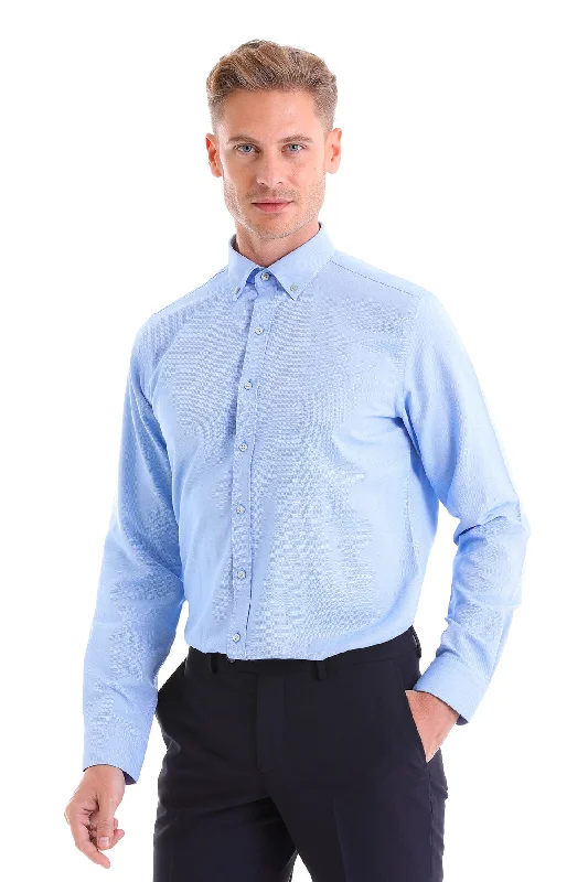 New Markdowns Comfort Fit Button-Down Cotton Blend Blue Casual Shirt