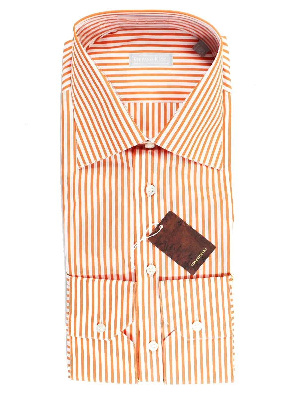 Today Only Stefano Ricci Dress Shirt White Orange Stripes 45 - 17 3/4 SALE