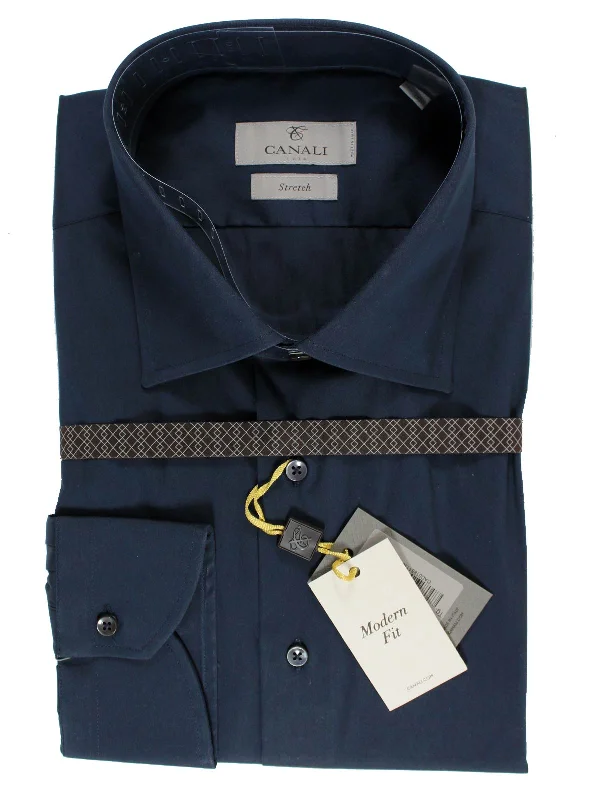 Canali Shirt Midnight Blue Stretch Modern Fit 42 -16 1/2 SALE