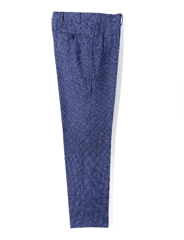 Don't Wait BKT50 Tailored Trousers in Super 130s Houndstooth Flannel - Blue Night