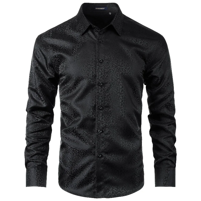 Online Exclusive Men's Long Sleeve Shirt With Printing - 02-BLACK