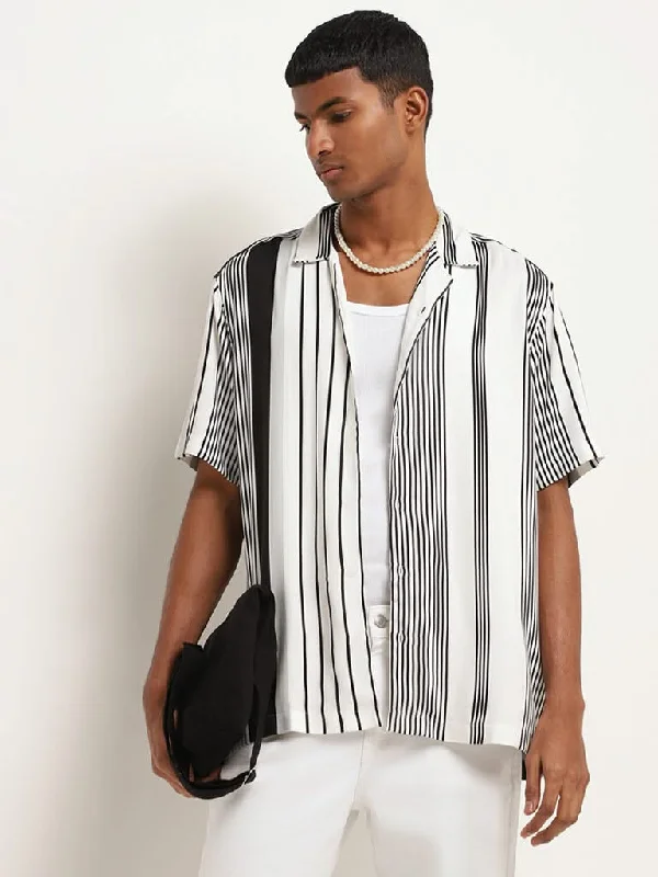 Overstock Nuon White Relaxed Fit Striped Shirt