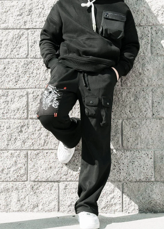 Shop Now Konus Men's Wide Print Patch French Terry Sweatpants in Black