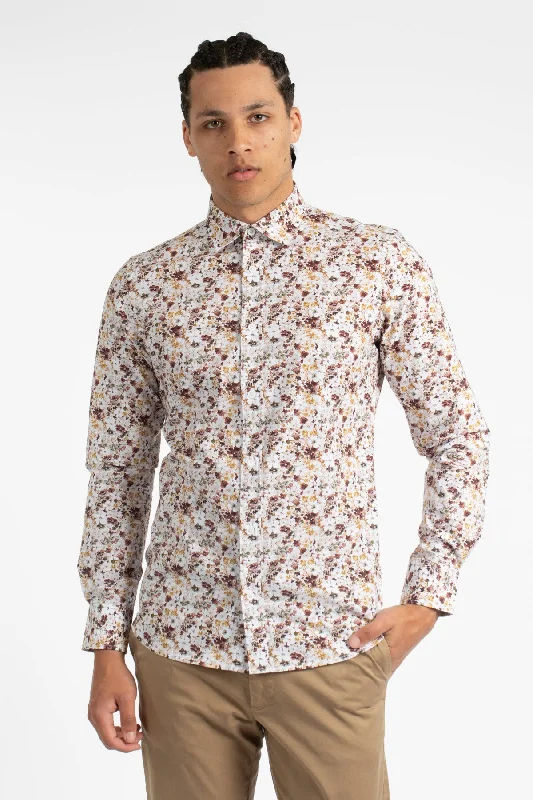 Brown Floral Fusion Cotton Poplin shirt