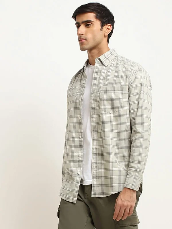 Today Only WES Casuals Checks Sage Cotton Blend Relaxed Fit Shirt