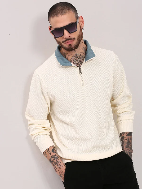 Big Discounts Men Cream Solid Sweater