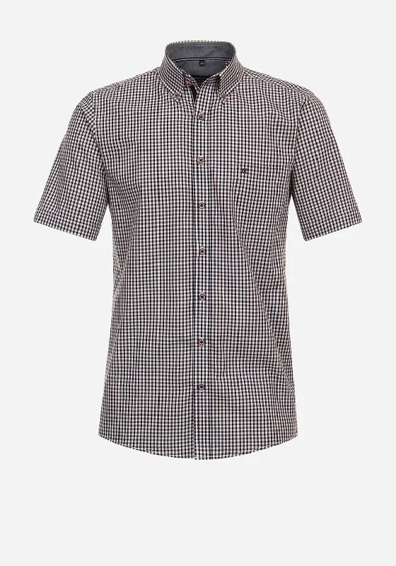 Unbeatable Prices Casa Moda Short Sleeve Gingham Shirt, Tangerine Tango