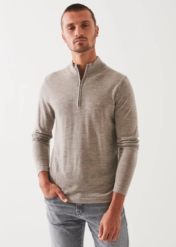 Café Beige Extra-Fine Merino Quarter Zip - Patrick Assaraf