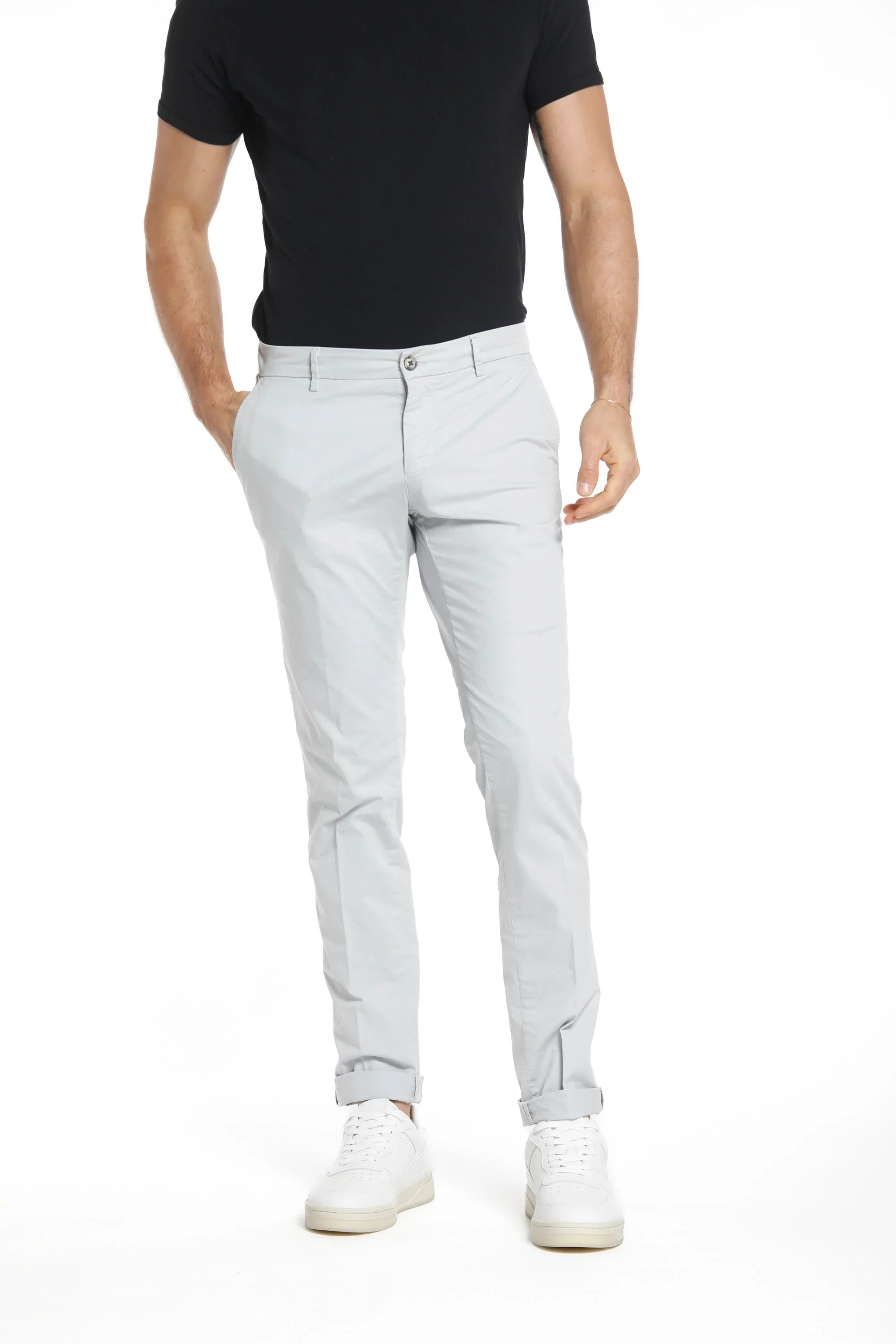Weekend Price Cuts Galore Light Gray Chino Gaberdine Stretch Slim Fit Pants - Mason's