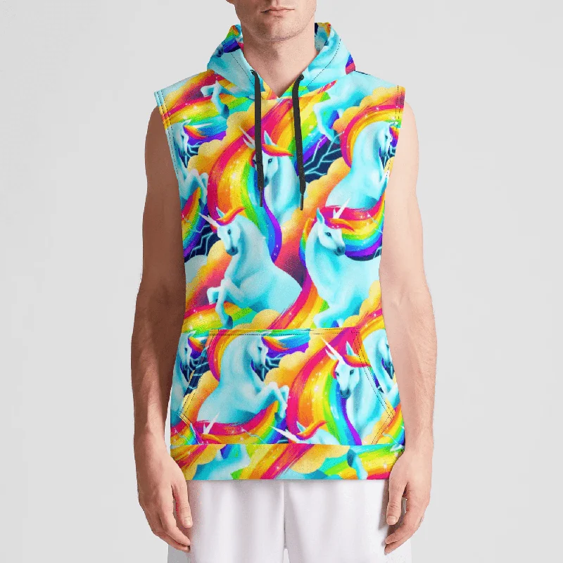 Weekend Offers You Can't Ignore UNICORN SHERBET Mens Sleeveless Pullover Hoodie