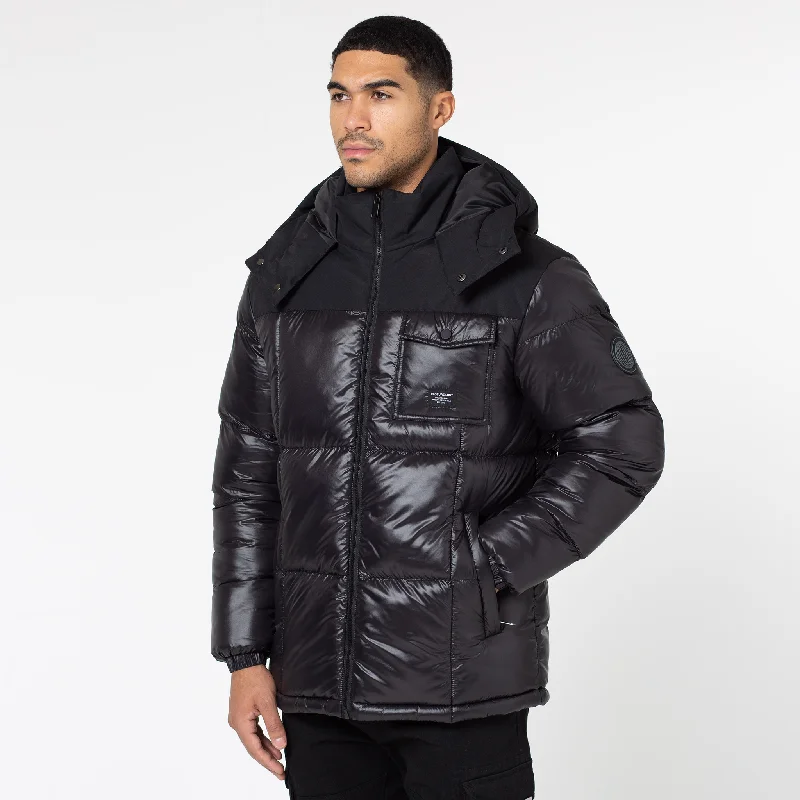 Pocket Puffer Jacket | Black Shine