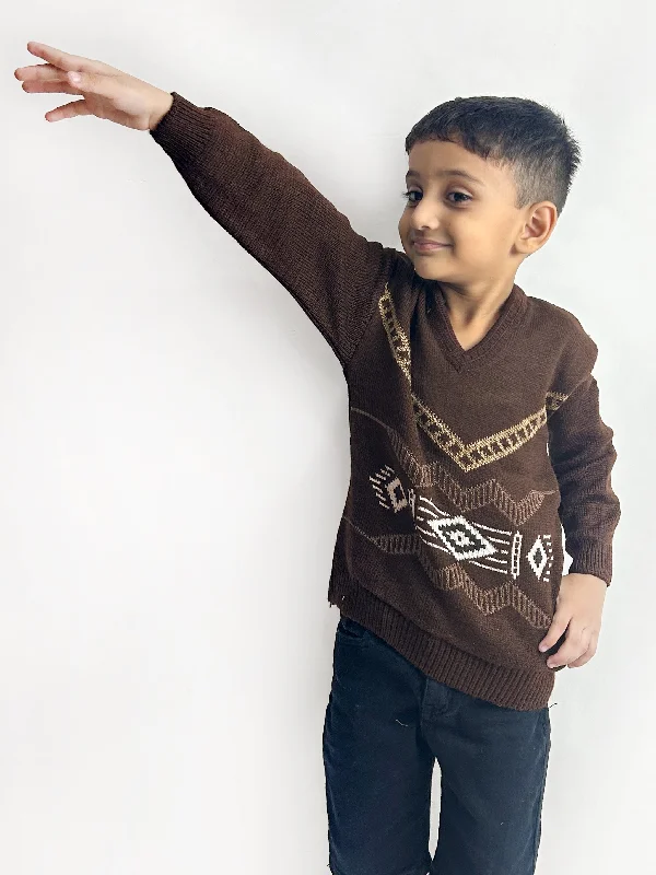 2Yrs -4Yrs Dark Brown Full Sleeve Sweater For Kids KSW18