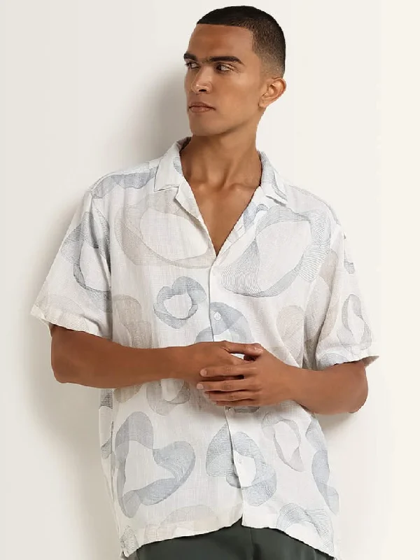 Loyalty Reward Nuon White Abstract Print Relaxed Fit Shirt