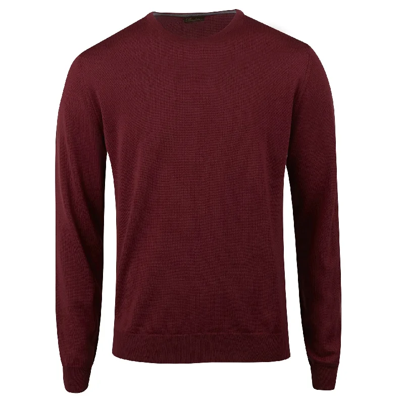 Clearance Sale Raspberry Merino Crew Neck with Elbow Patch - Stenstroms