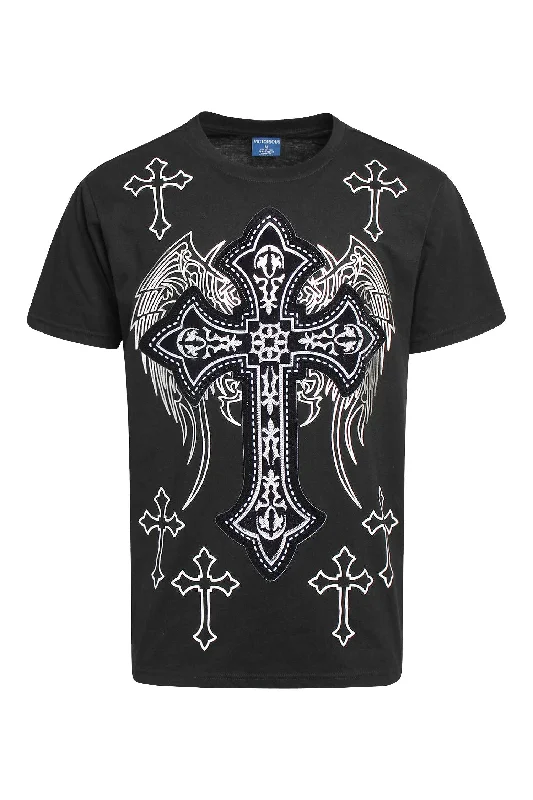 Today’s Deal Men's Cross Velvet Patch Rhinestone Graphic T-Shirt