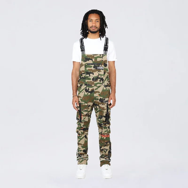 Slim Tapered Utility Twill Overalls - Wood Camo